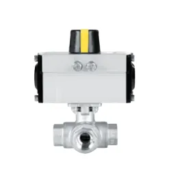 Zawór kulowy nierdzewny trójdrożny typ L G 1 1/2" napęd pneumatyczny DA