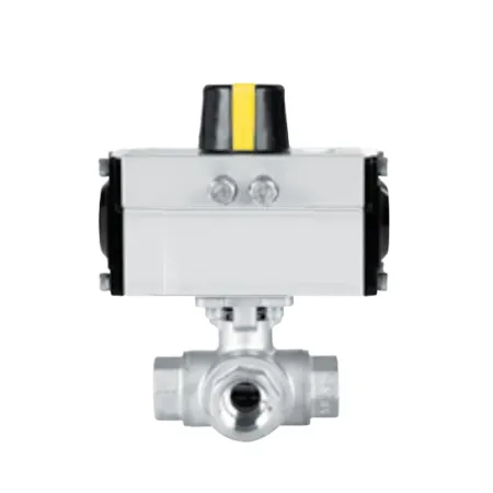 Zawór kulowy nierdzewny trójdrożny typ L G 1 1/2" napęd pneumatyczny DA